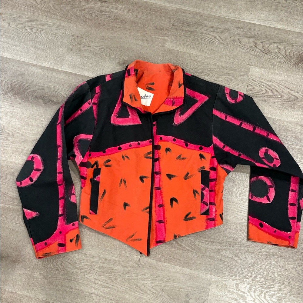 Vintage Orange & Pink Graphic Cropped Jacket